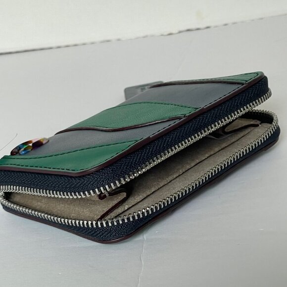 Coach Zip Around Wallet Coachtopia Wavy Stripe Upcrafted Leather CQ865 Green - Picture 7 of 10